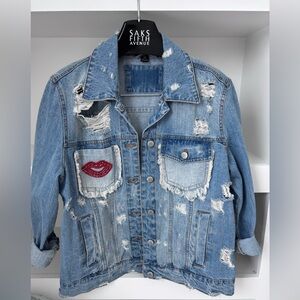 Girls Distressed Denim Jacket with sequin lipstick fabulous!!